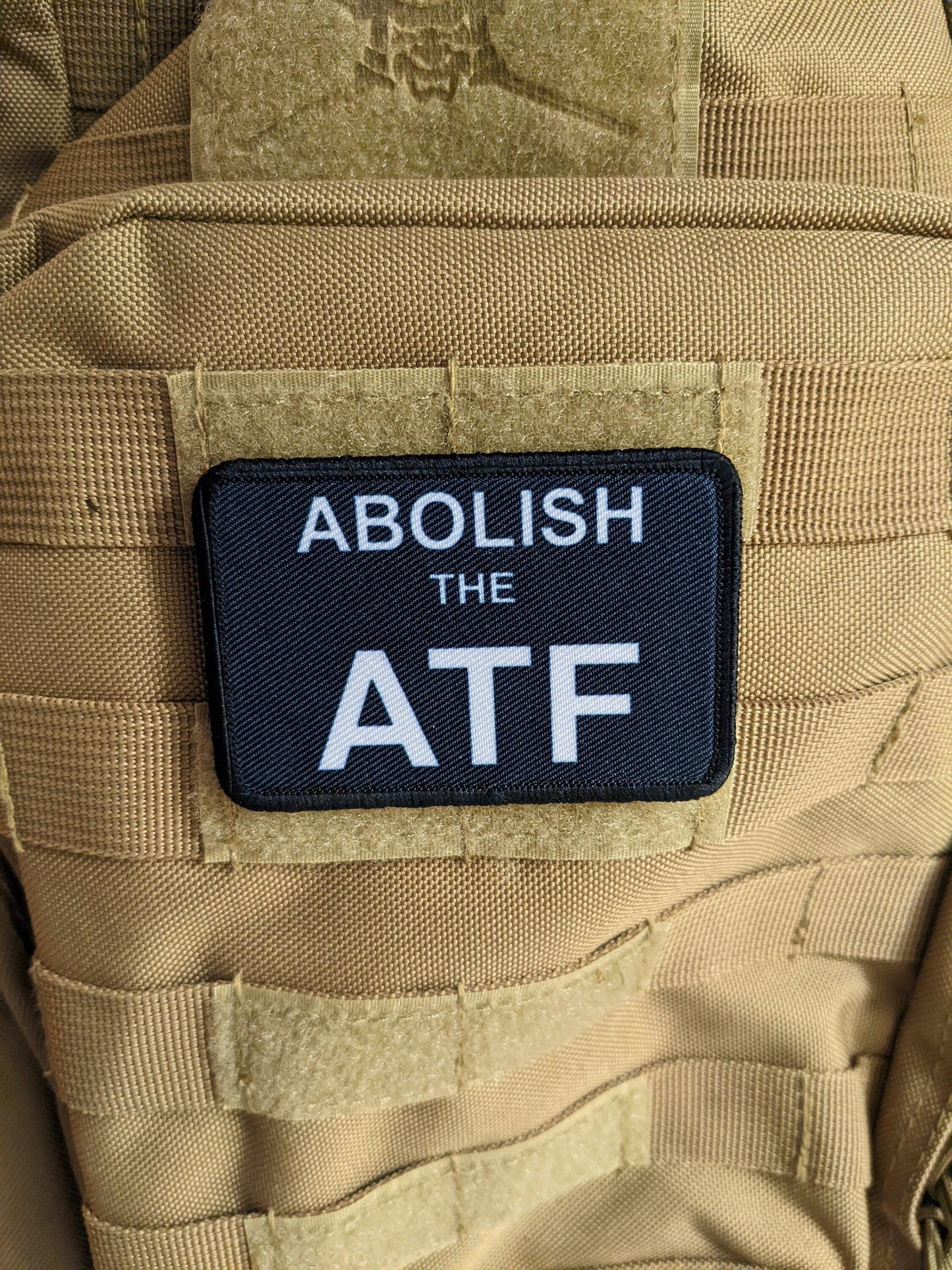 Abolish the ATF anti-government meme 2"x3"  removable morale patch with hook and loop backing