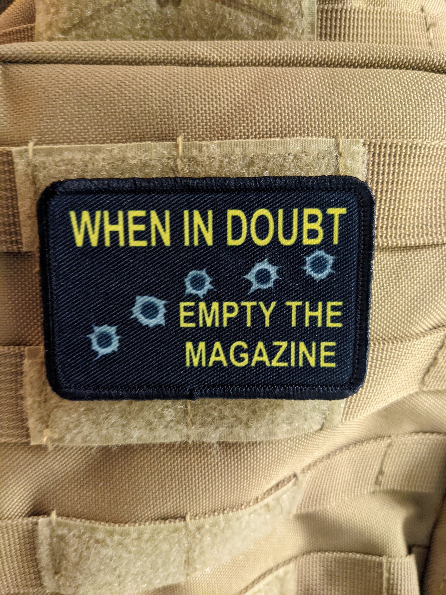 When in doubt empty magazine 2nd amendment military meme 2"x3" removable morale patch with hook and loop backing