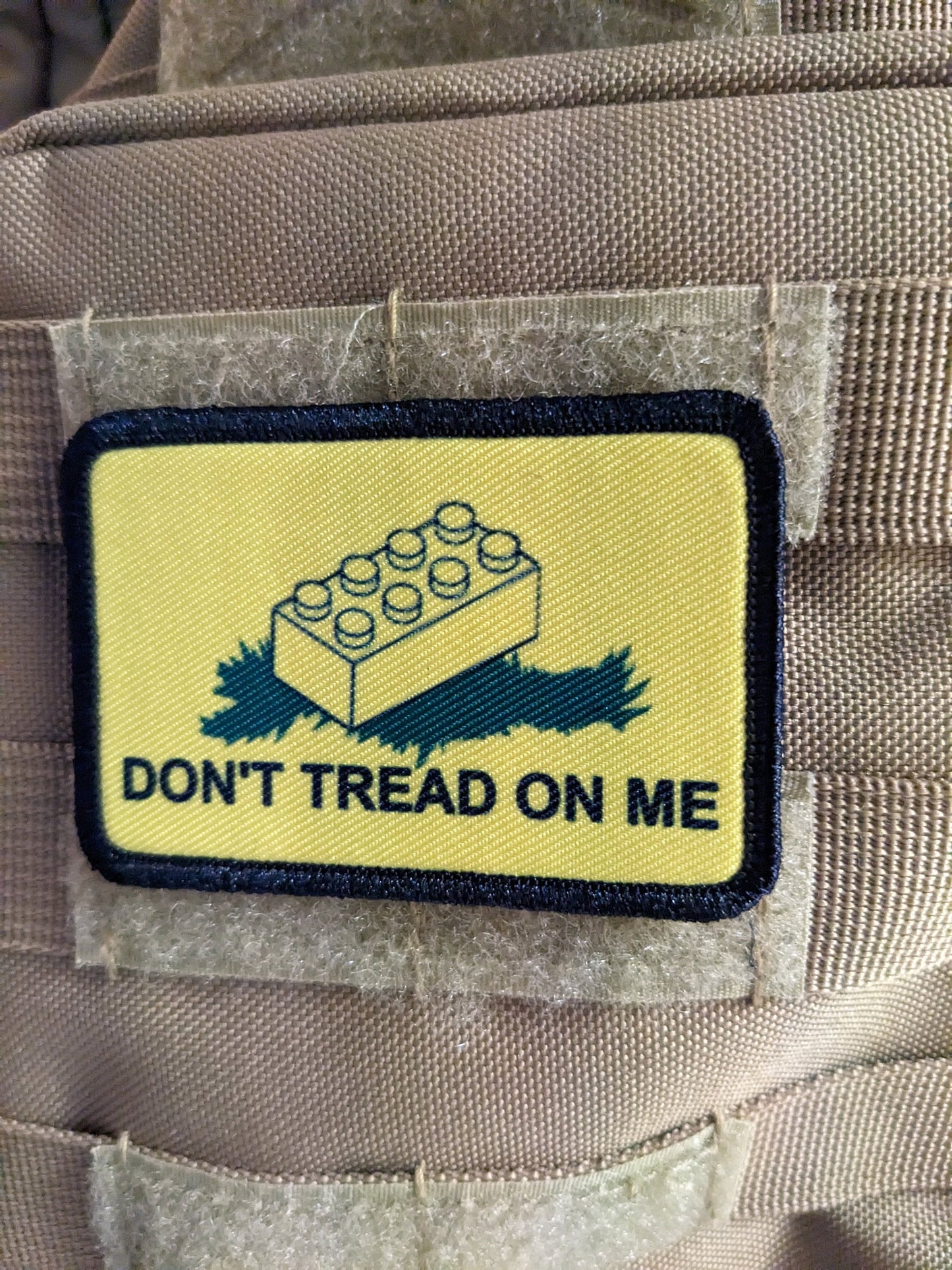 Don't tread on my brick joke Gadsden flag meme  2"x3" removable morale patch with hook and loop backing