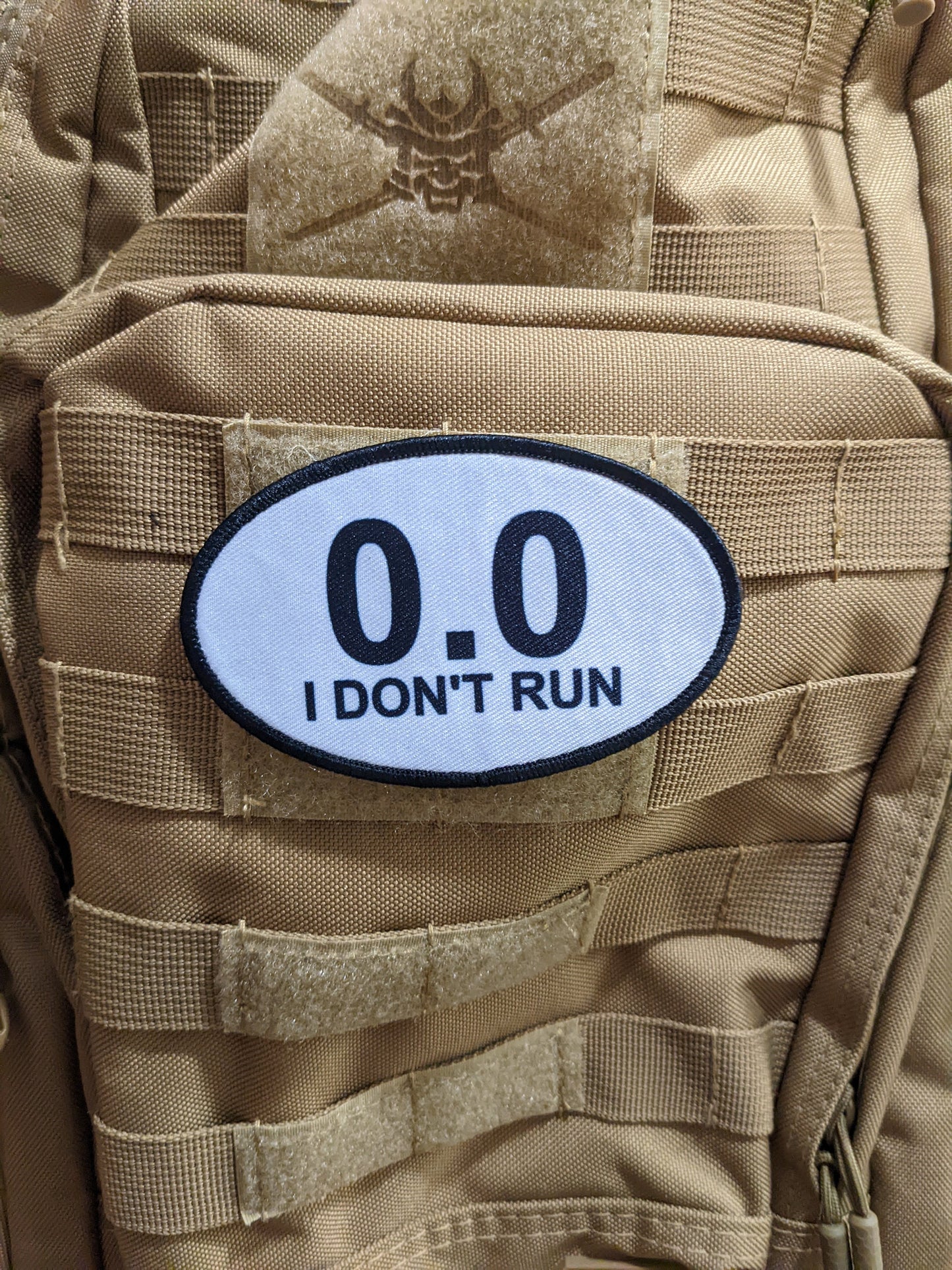 0.0 I don't run marathon running celebration joke  4"x2.5" oval morale patch with hook and loop backing
