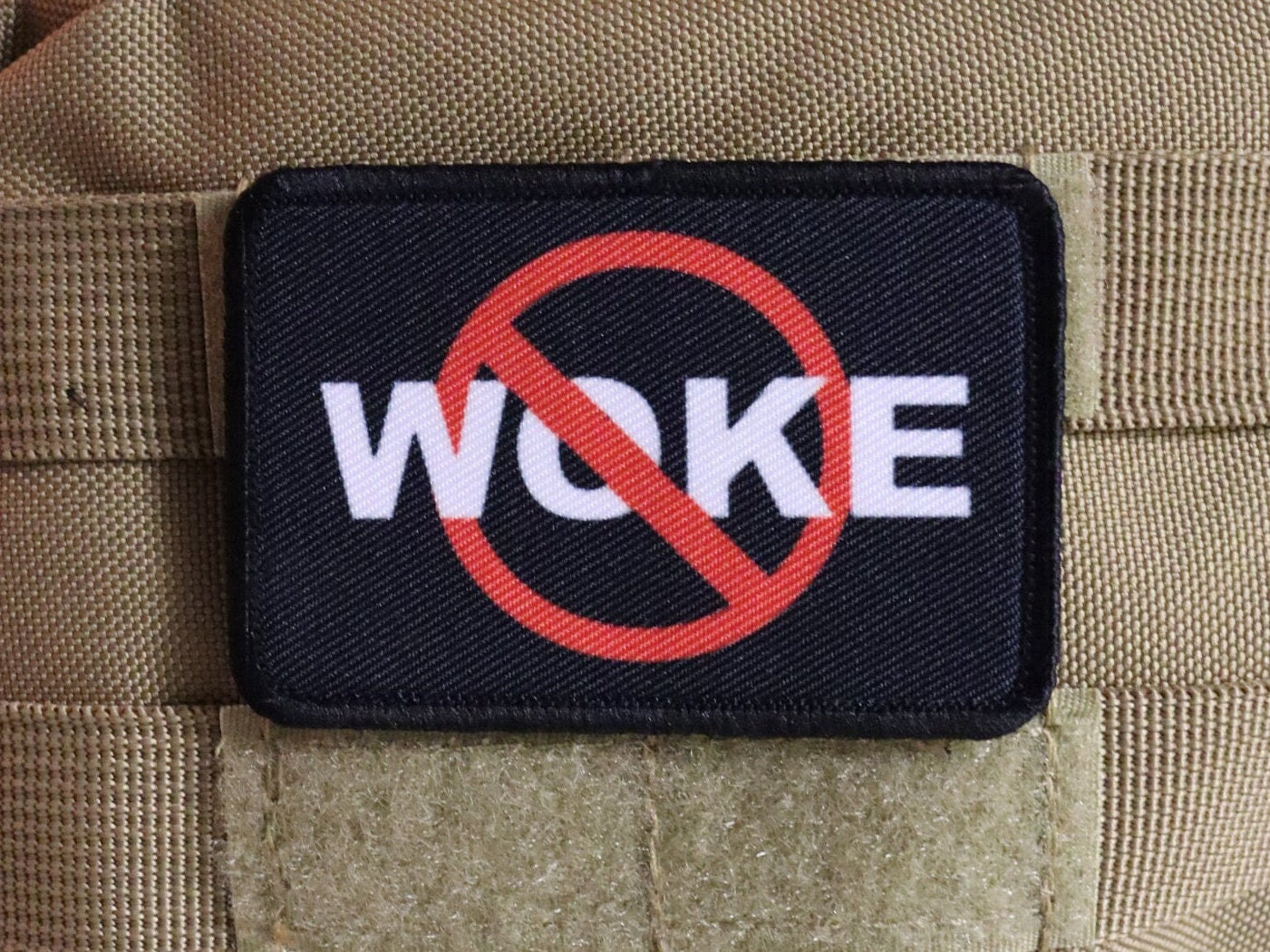 no woking anti woke get woke go broke  2"x3" morale patch with hook and loop backing