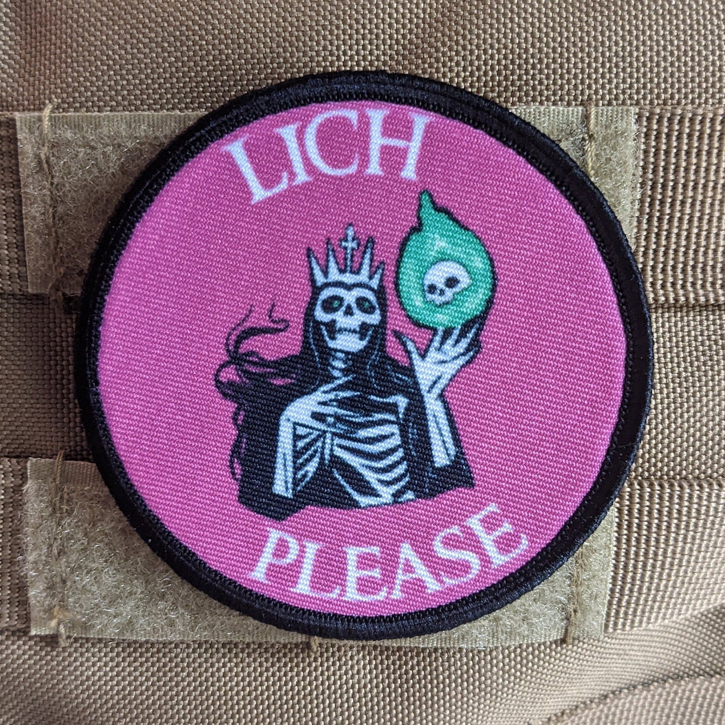 Lich please dnd dungeons and dragons meme 3" circle morale patch with hook and loop backing