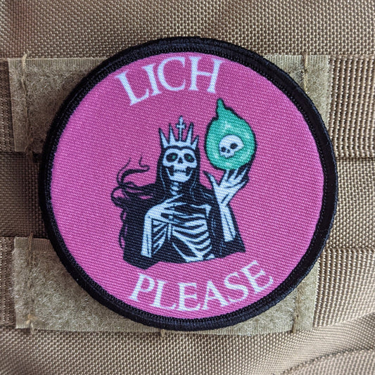 Lich please dnd dungeons and dragons meme 3" circle morale patch with hook and loop backing