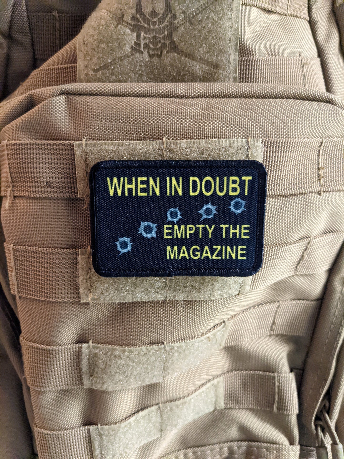 When in doubt empty magazine 2nd amendment military meme 2"x3" removable morale patch with hook and loop backing