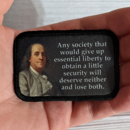 Ben Franklin liberty security quote history USA 2"x3" morale patch with hook and loop backing