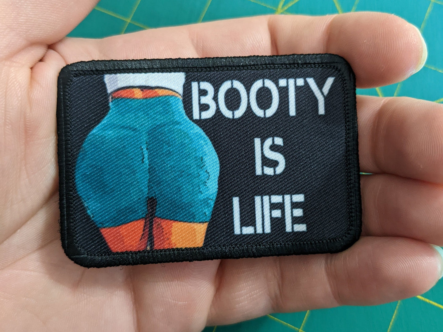 booty is life fitness squats meme 2"x3" removable morale patch with hook and loop backing death by snu snu