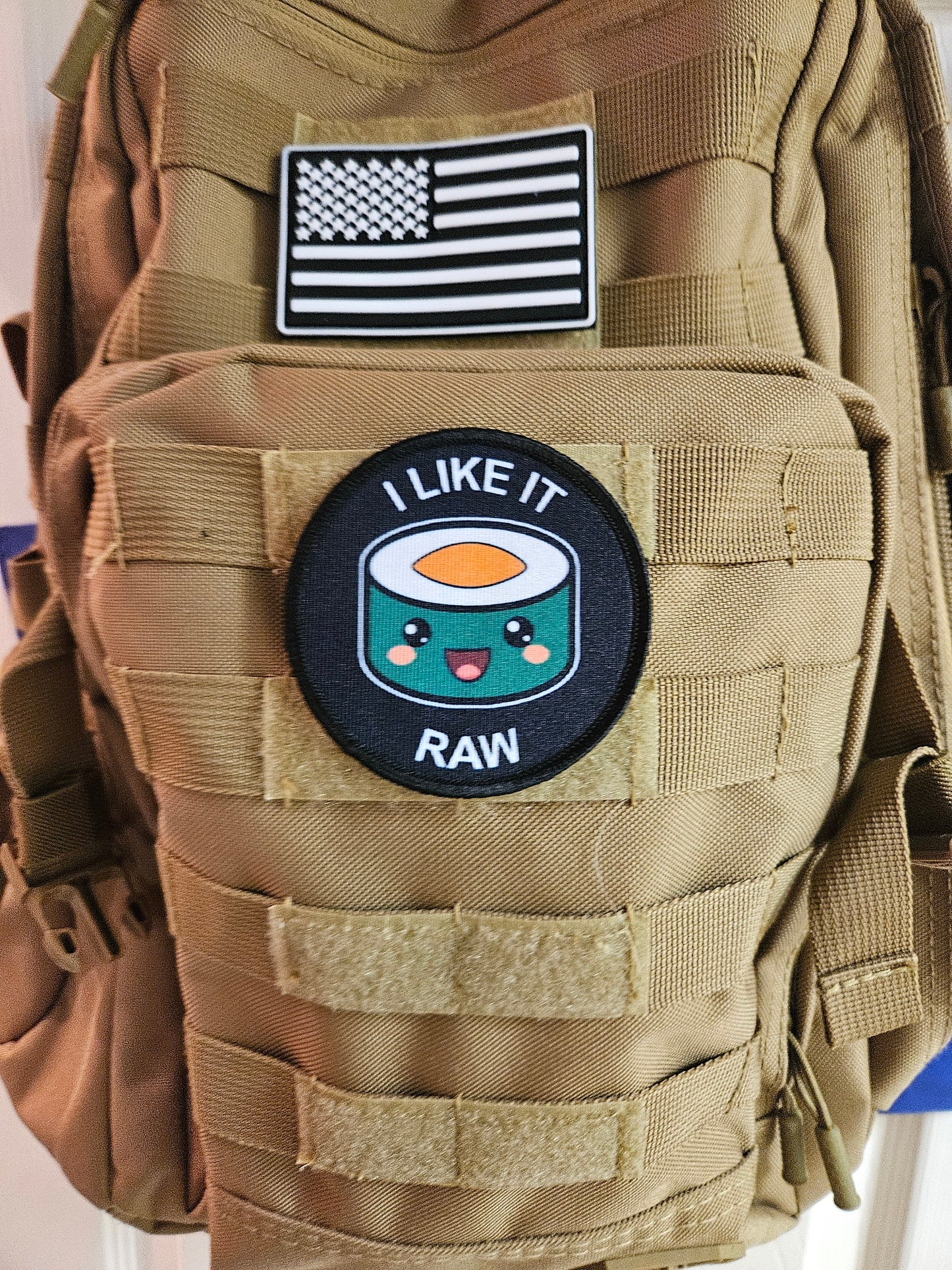 I like is raw sushi lover maki meme 3" circle removable morale patch with hook and loop backing