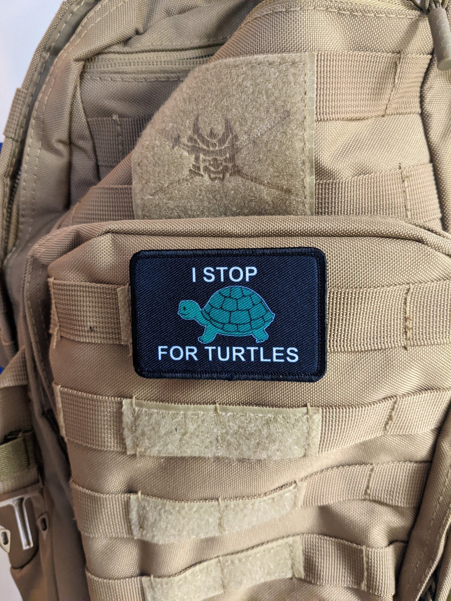 I stop for turtles save the turtles 2"x3" removable morale patch with hook and loop backing