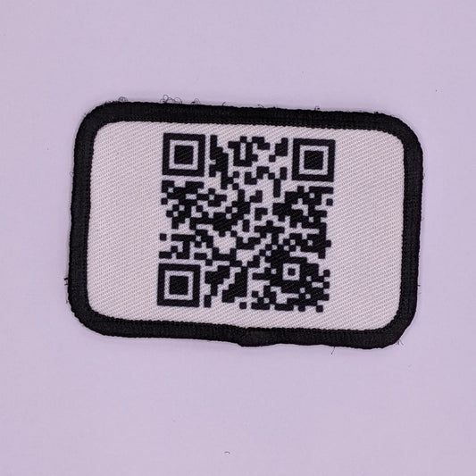 Rick roll QR code joke meme 2"x3" morale patch with hook and loop backing