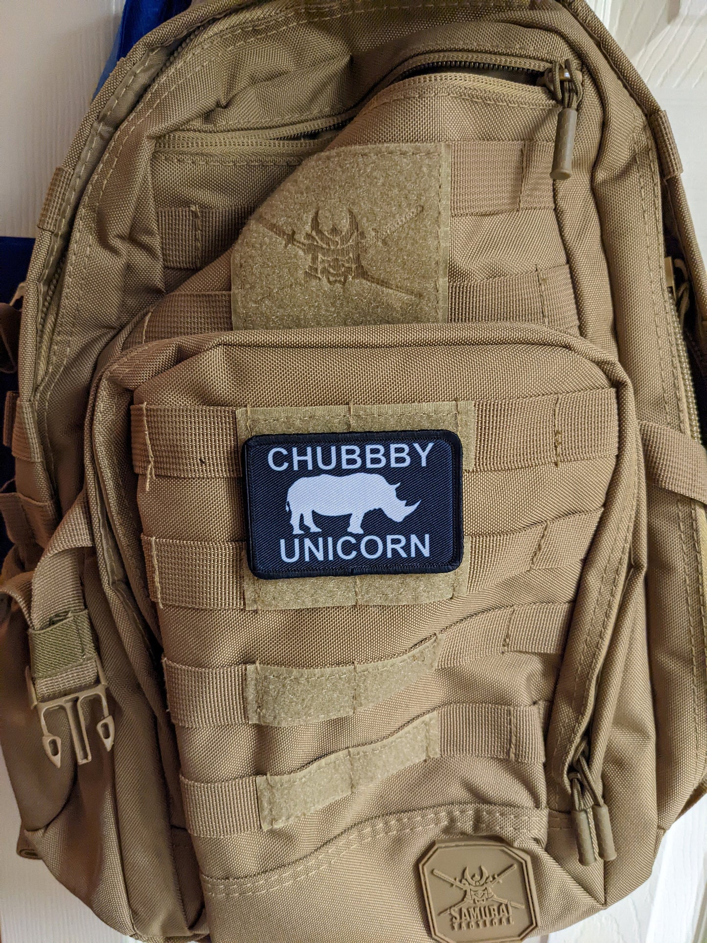 Chubby unicorn rhino rhinoceros  meme 2"x3" removable morale patch with hook and loop backing