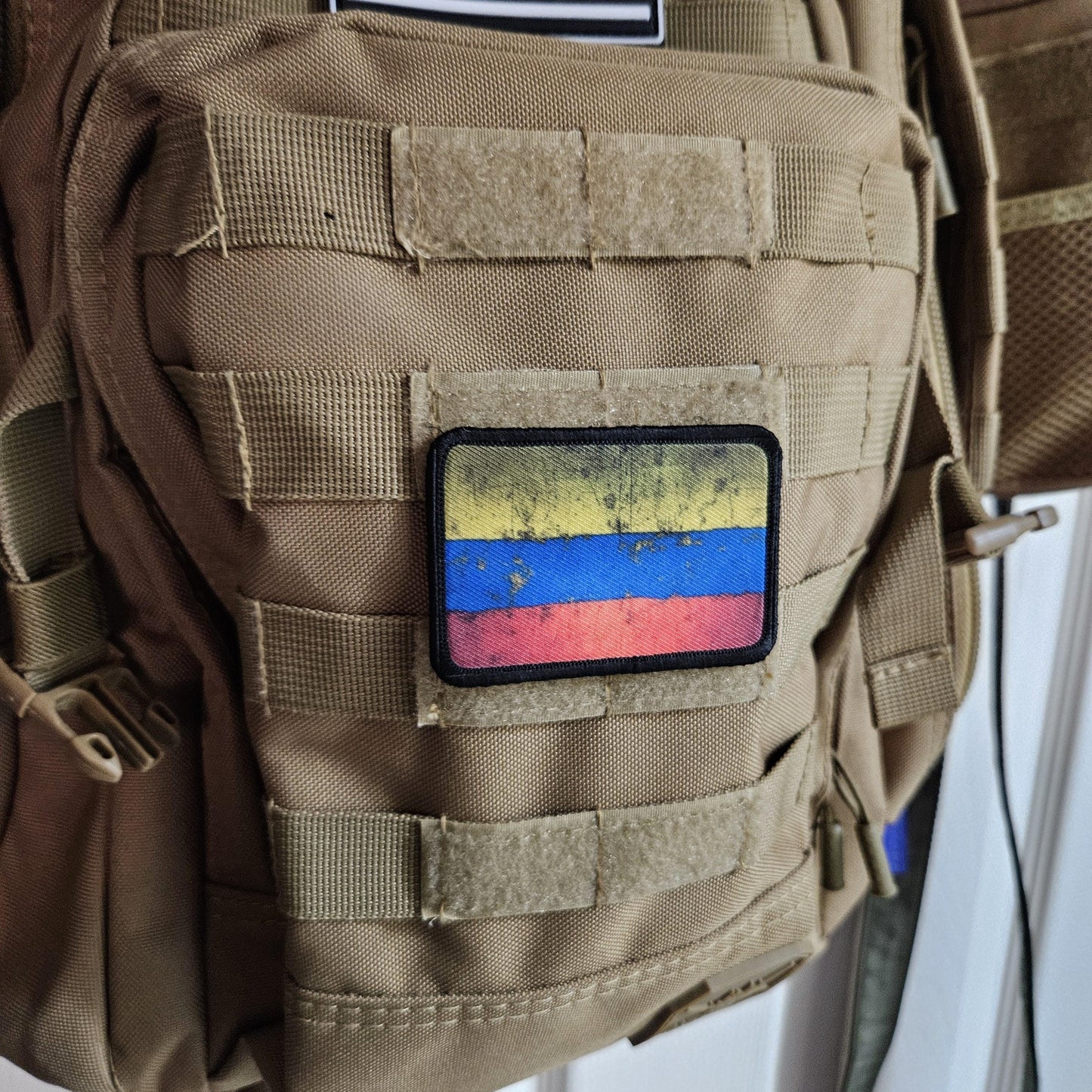 distressed Colombian flag 2"x3" morale patch with hook and loop backing