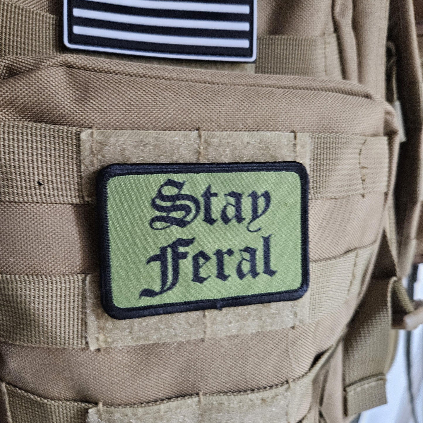 Feral girls and boys meme OD green 2"x3" morale patch with hook and loop backing