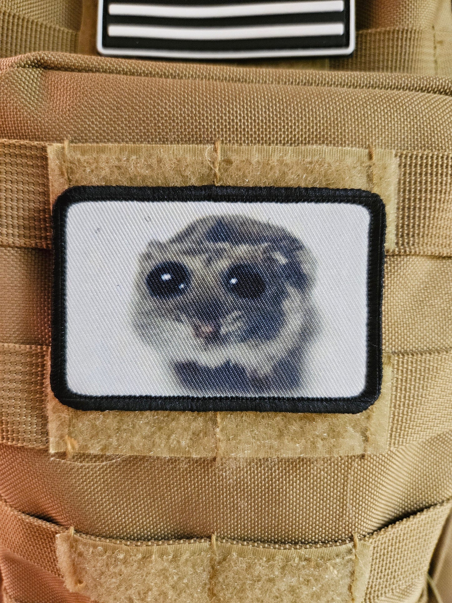 Sad hamster meme 2"x3" removable morale patch with hook and loop backing