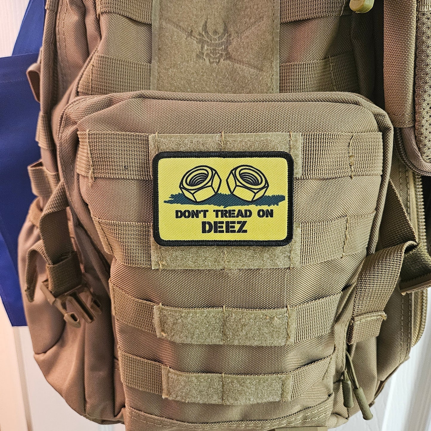 Don't tread on deez nuts and bolts Gadsden flag meme  2"x3" removable morale patch with hook and loop backing