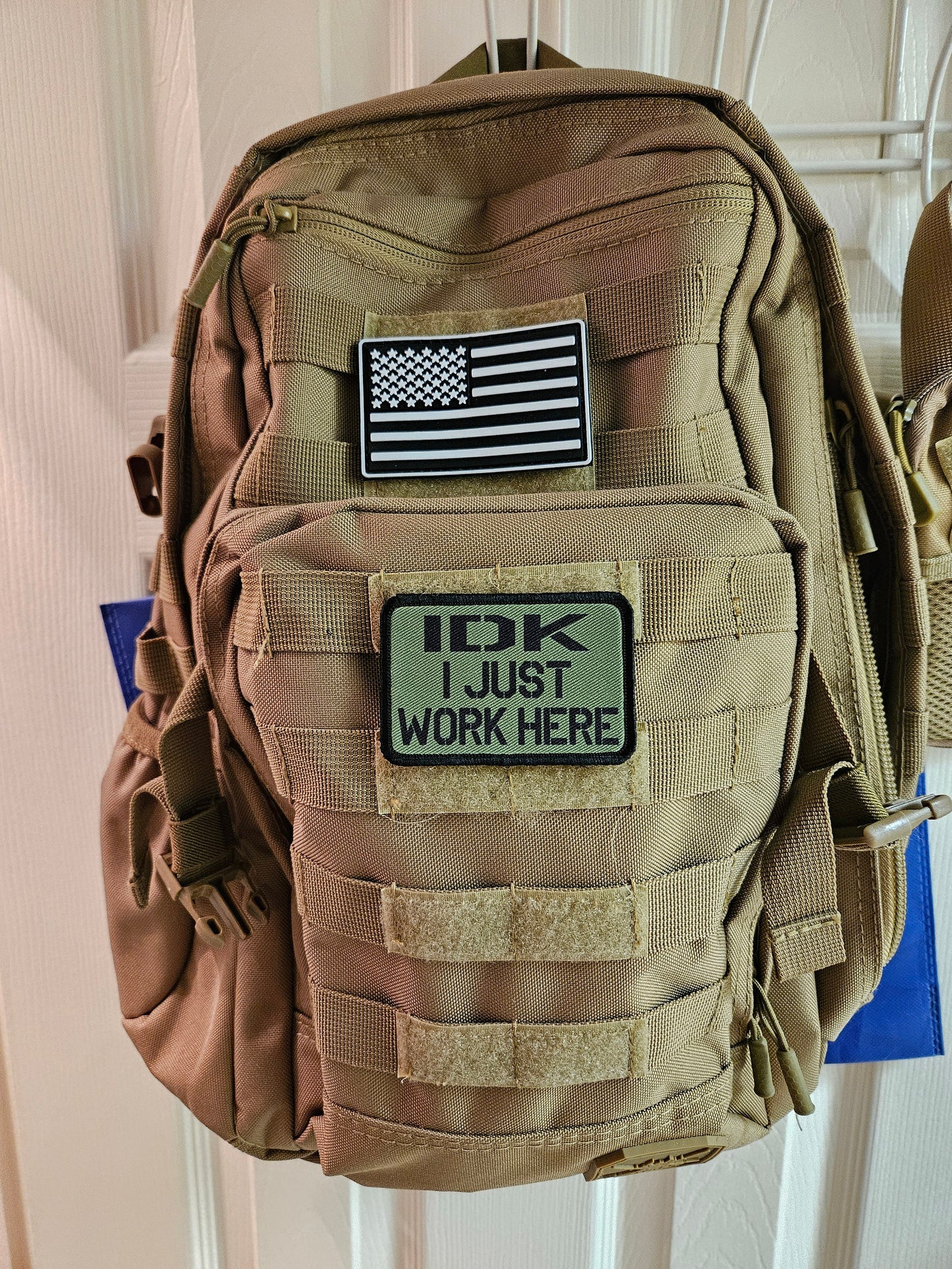 Idk i just work here funny meme edc olive green  2"x3" morale patch with hook and loop backing military joke meme