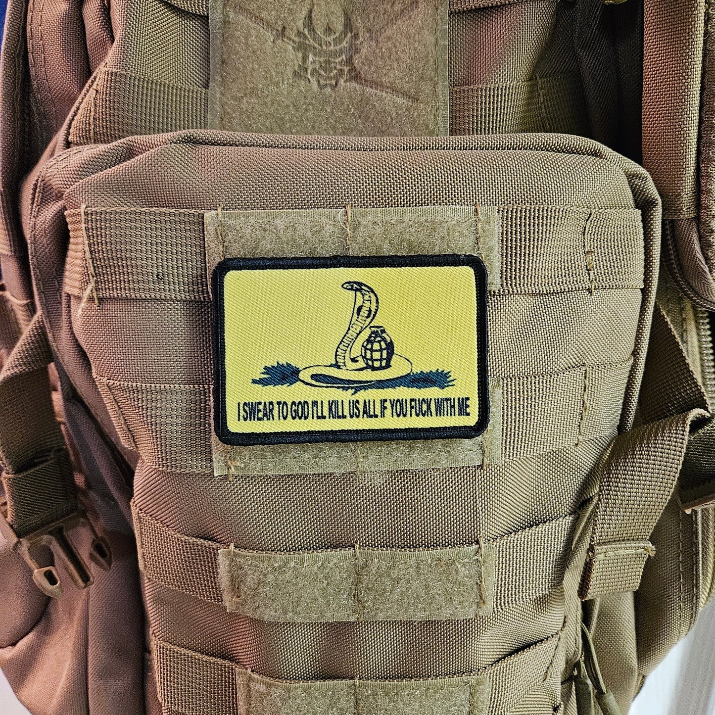 Gadsden flag don't tread parody cobra on me 2"x3" morale patch with hook and loop backing