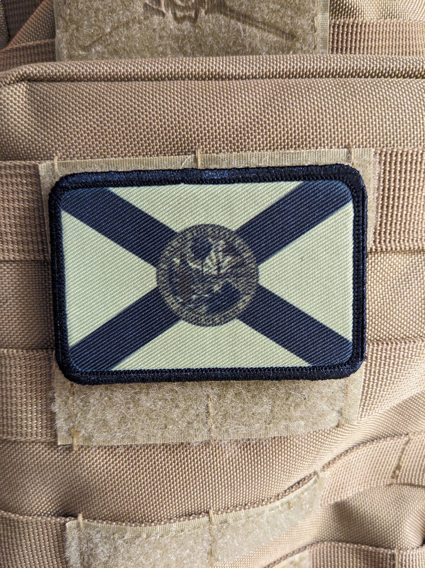 Subdued tan and brown Florida state flag removable patch 2"x3" morale patch with hook and loop backing