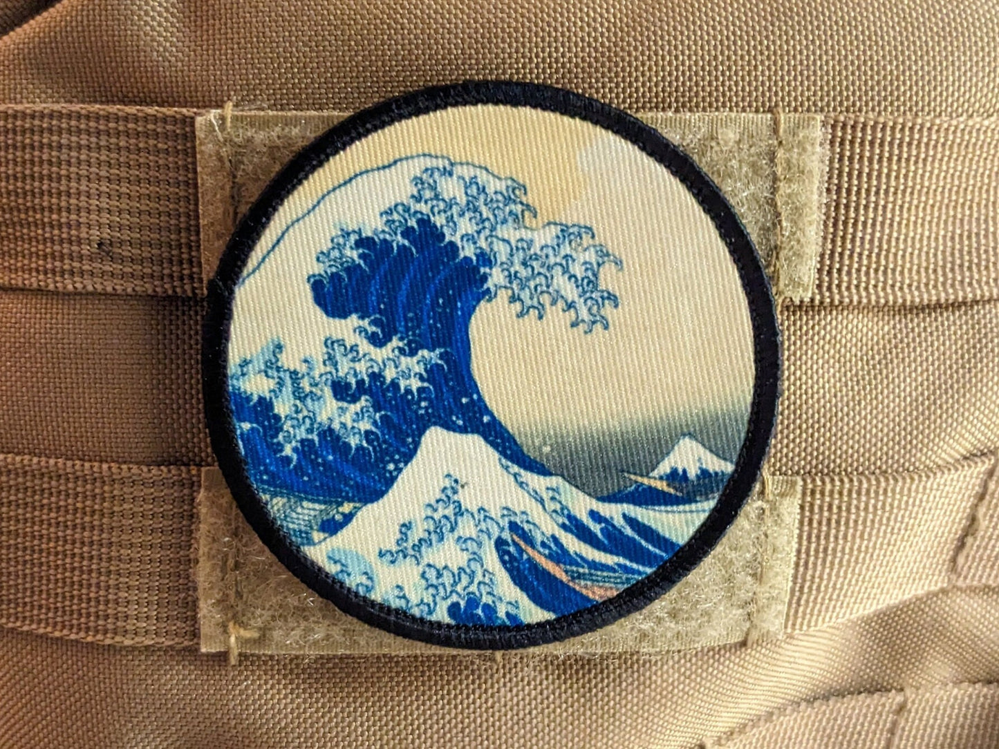 Great wave of kanagawa Japanese art 3" circle morale patch with hook and loop backing