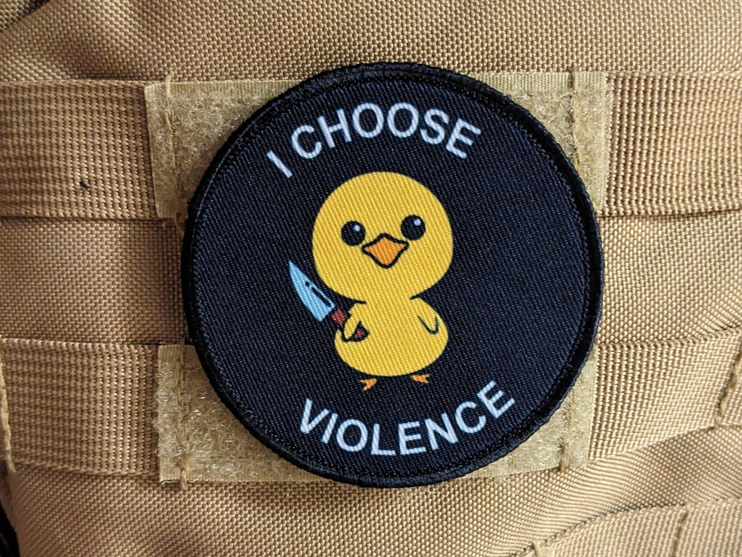 Cute duckling I choose violence meme 3" circle removable morale patch with hook and loop backing