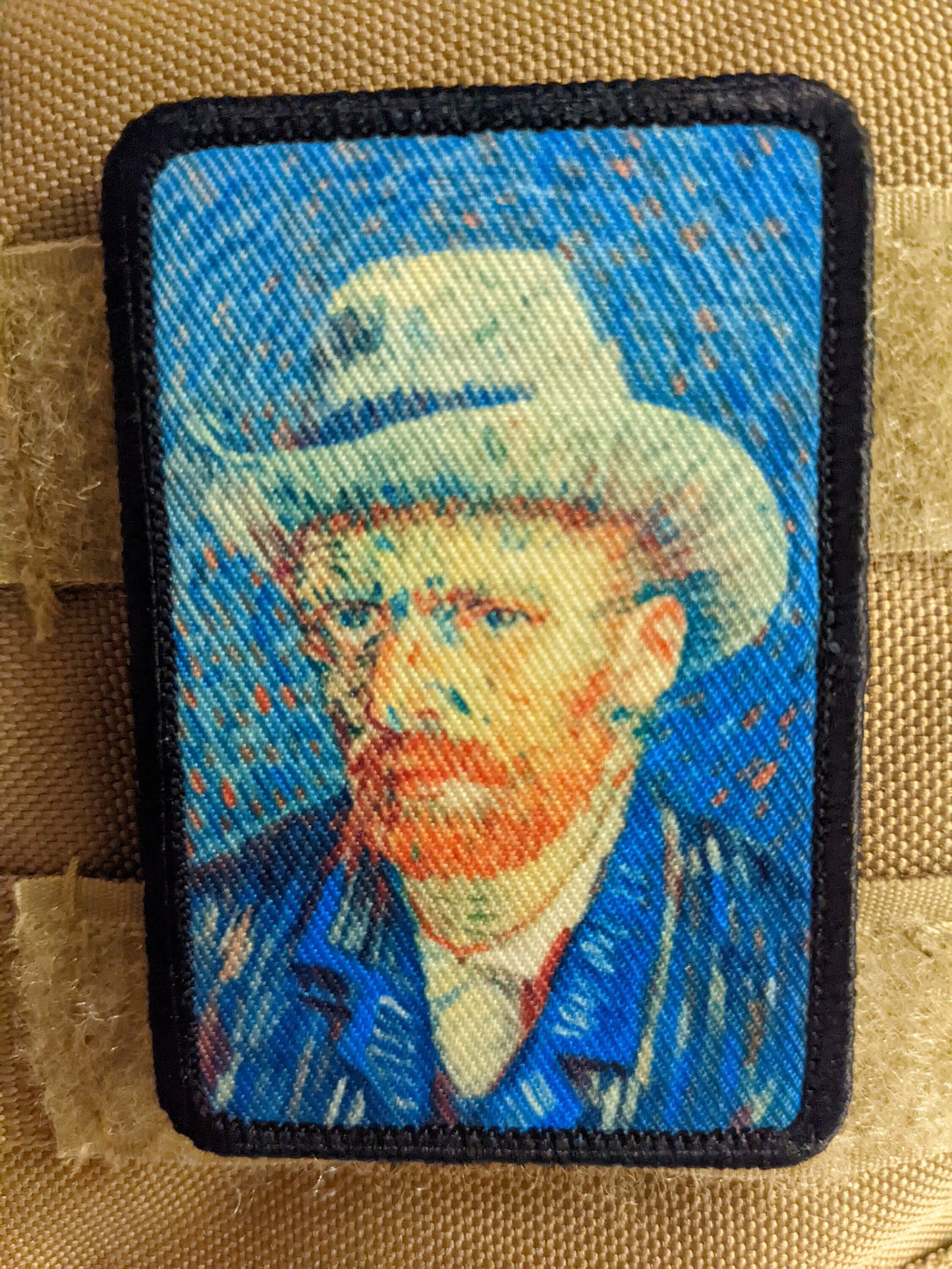 Self portrait gray felt hat Vincent van Gogh  2"x3" morale patch with hook and loop backing