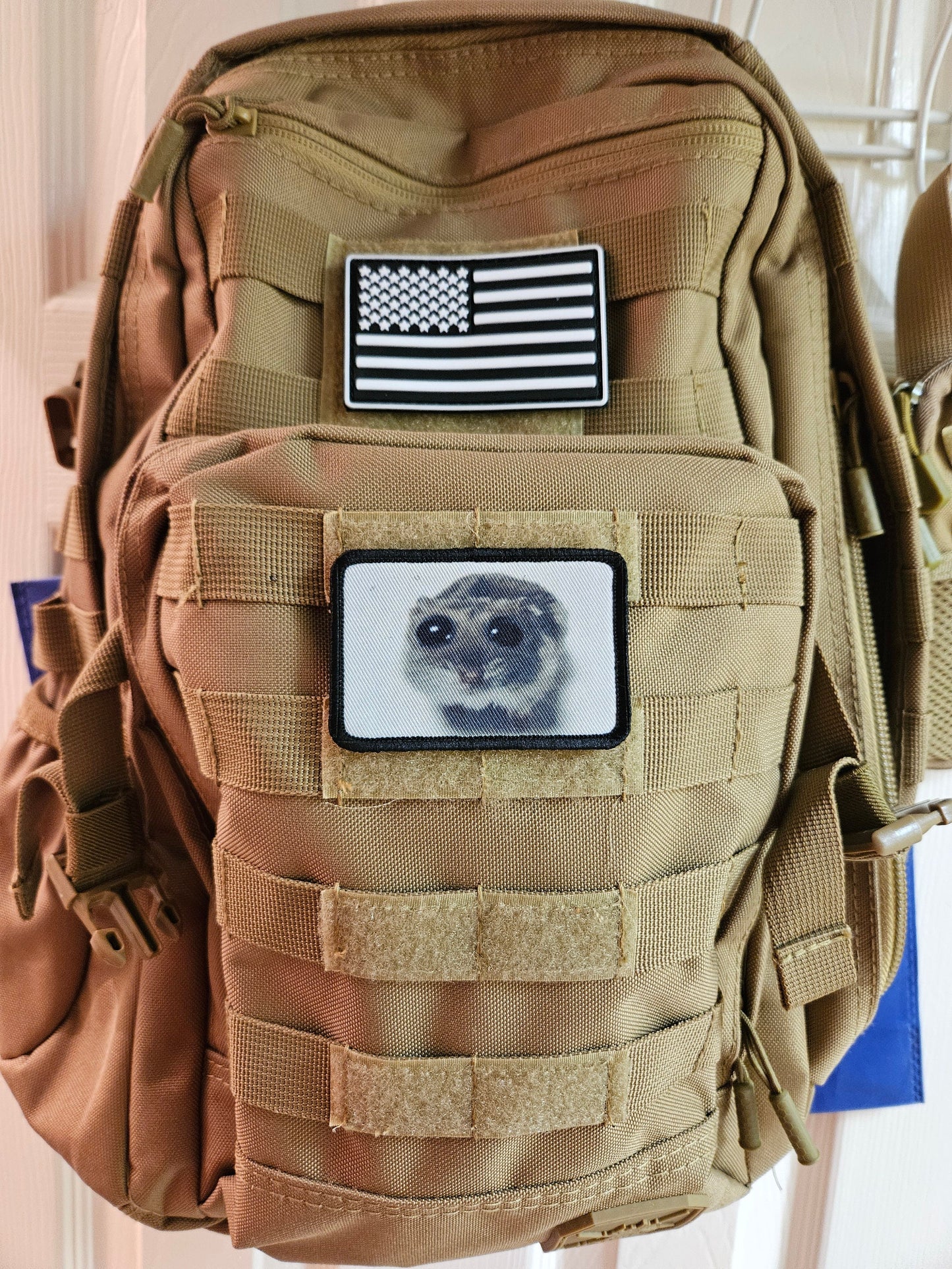 Sad hamster meme 2"x3" removable morale patch with hook and loop backing