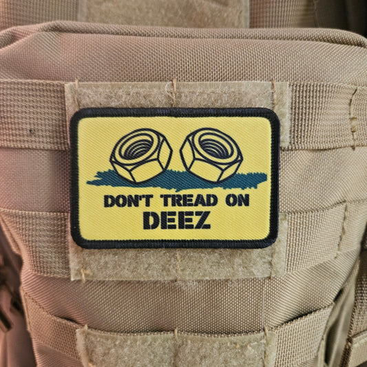 Don't tread on deez nuts and bolts Gadsden flag meme  2"x3" removable morale patch with hook and loop backing