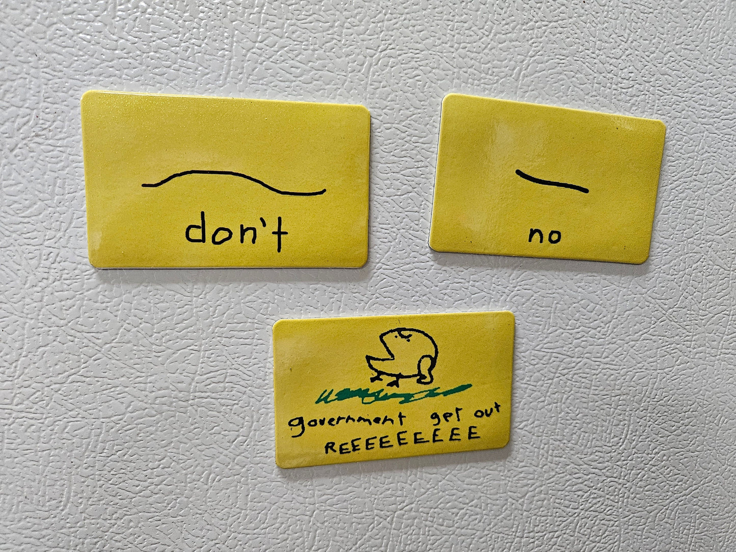Combo three poorly drawn gadsden flag parody fridge magnets    2x3.5" dimensions