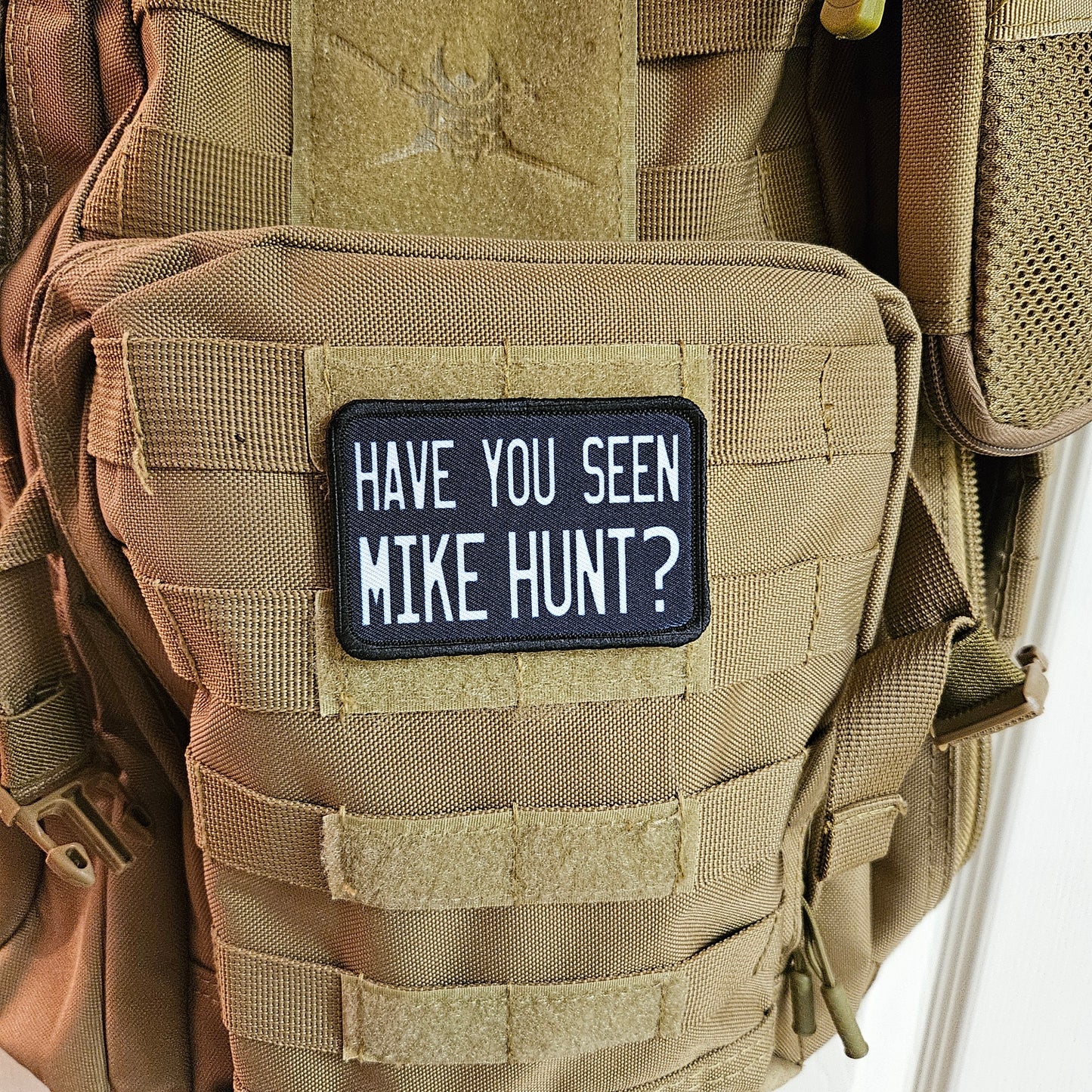 Have you seen Mike Hunt? sarcastic meme 2"x3" morale patch with hook and loop backing