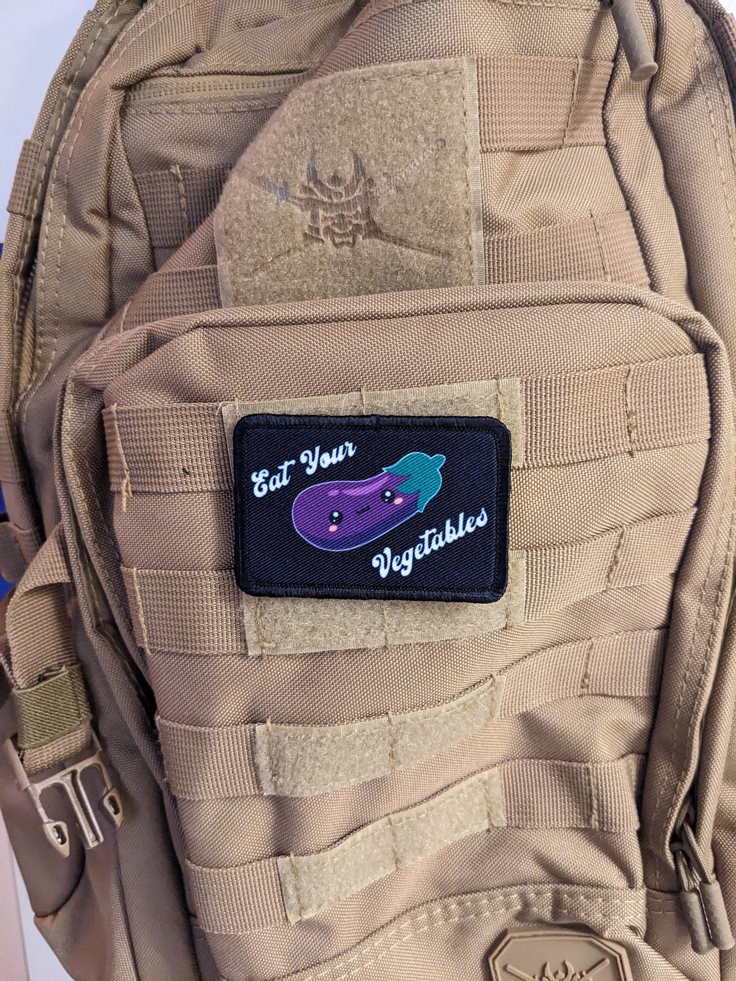 Eat your vegetables eggplant sexy funny  meme cute  2"x3" morale patch with hook and loop backing