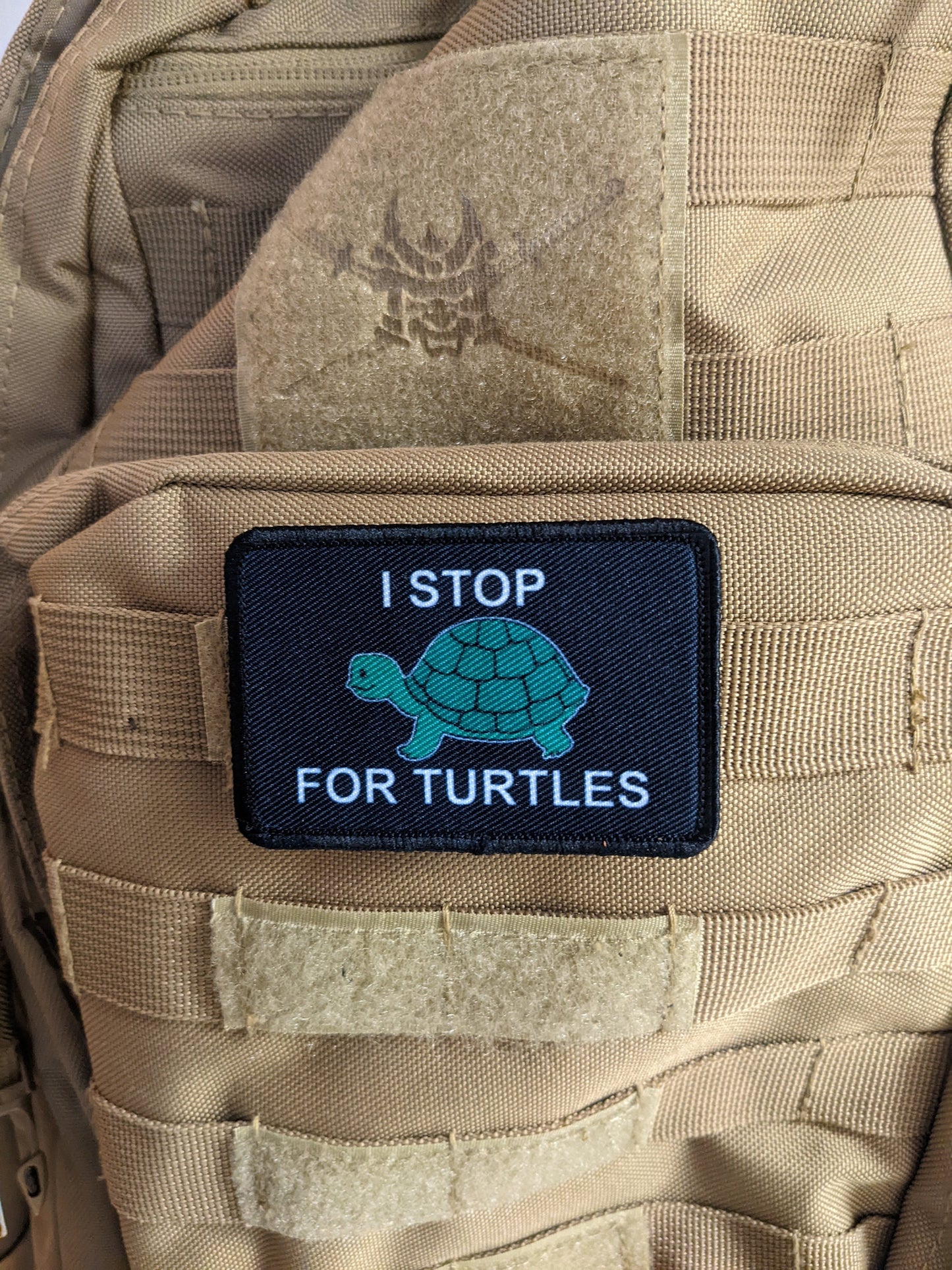 I stop for turtles save the turtles 2"x3" removable morale patch with hook and loop backing