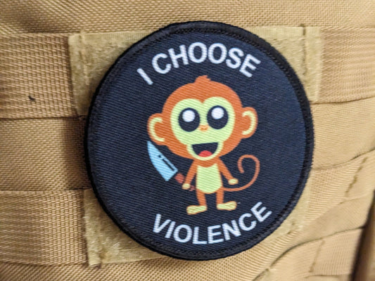 Cute monkey I choose violence meme 3" circle removable morale patch with hook and loop backing