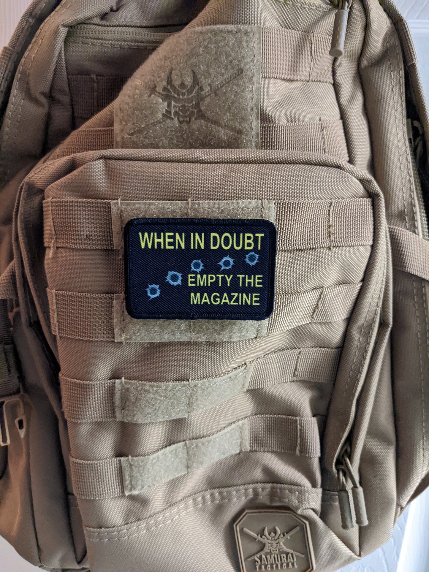 When in doubt empty magazine 2nd amendment military meme 2"x3" removable morale patch with hook and loop backing