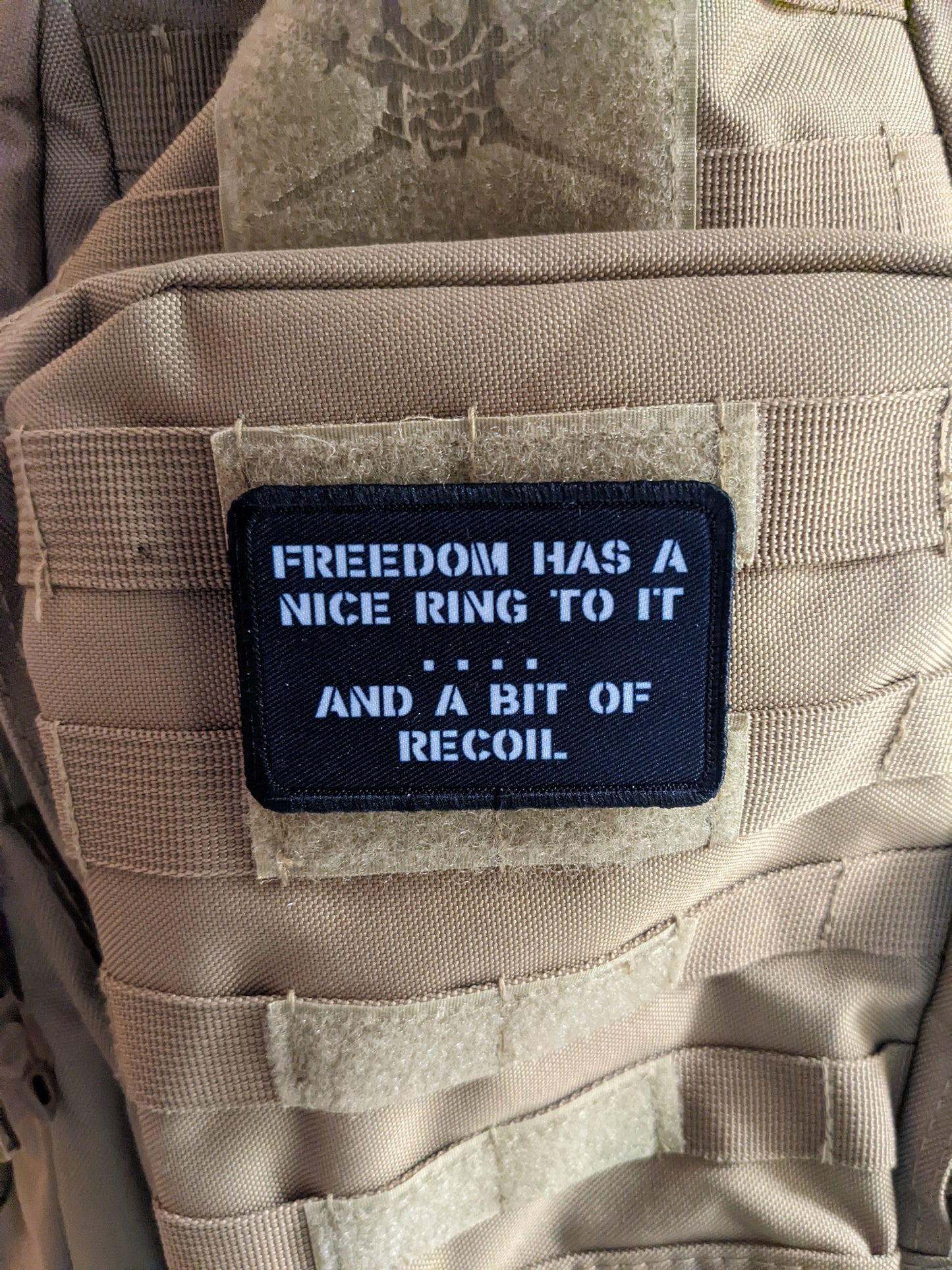 Freedom has a nice ring to it and a bit of recoil military army usmc 2"x3" morale patch with hook and loop backing