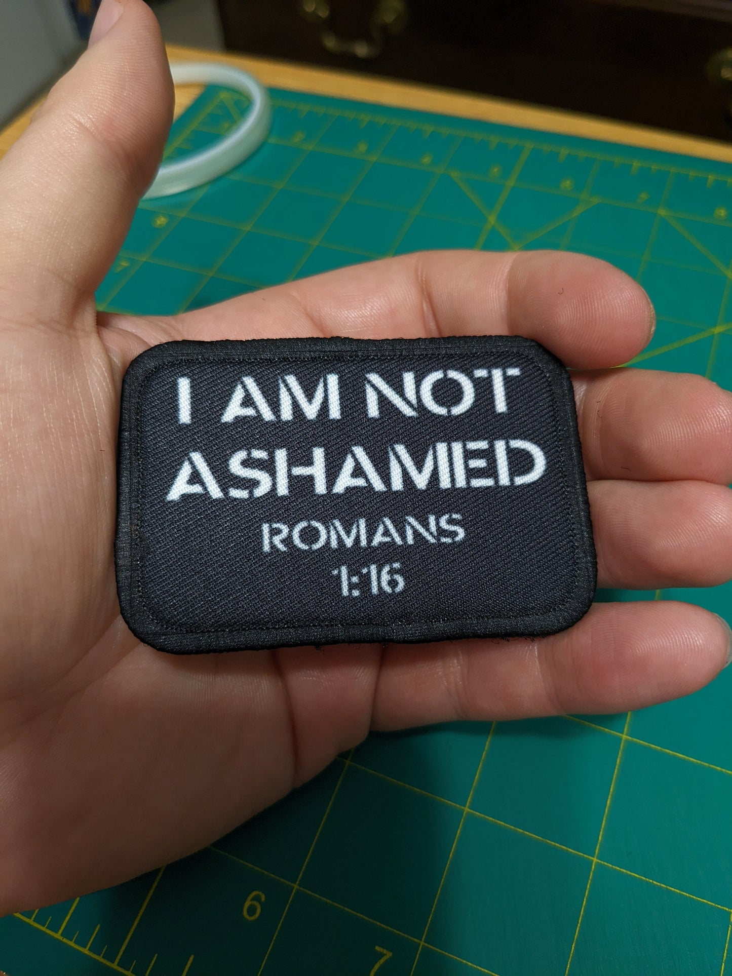 I am not ashamed Romans 1:16 removable patch 2"x3" morale patch with hook and loop backing