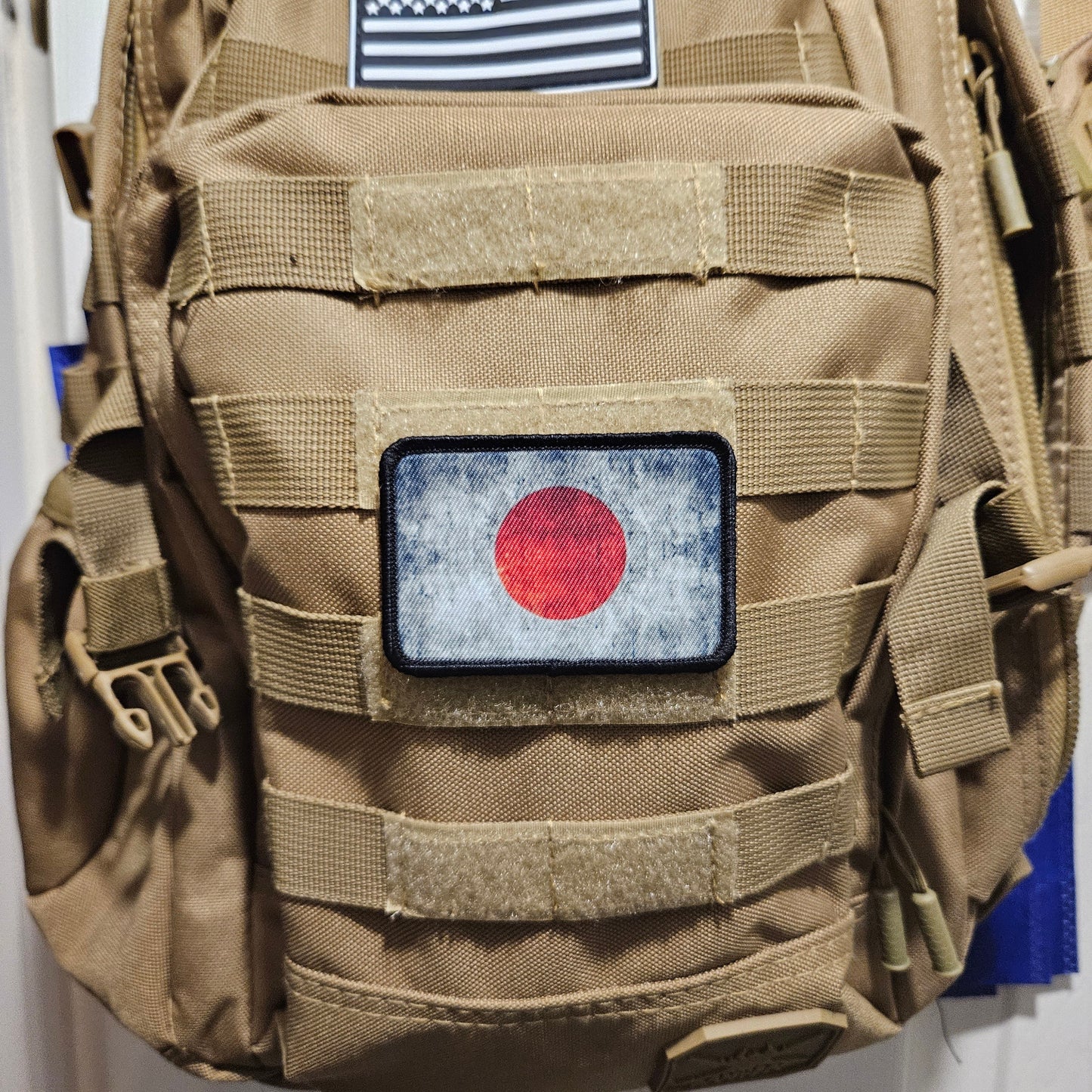 Distressed Japanese flag 2"x3" morale patch with hook and loop backing