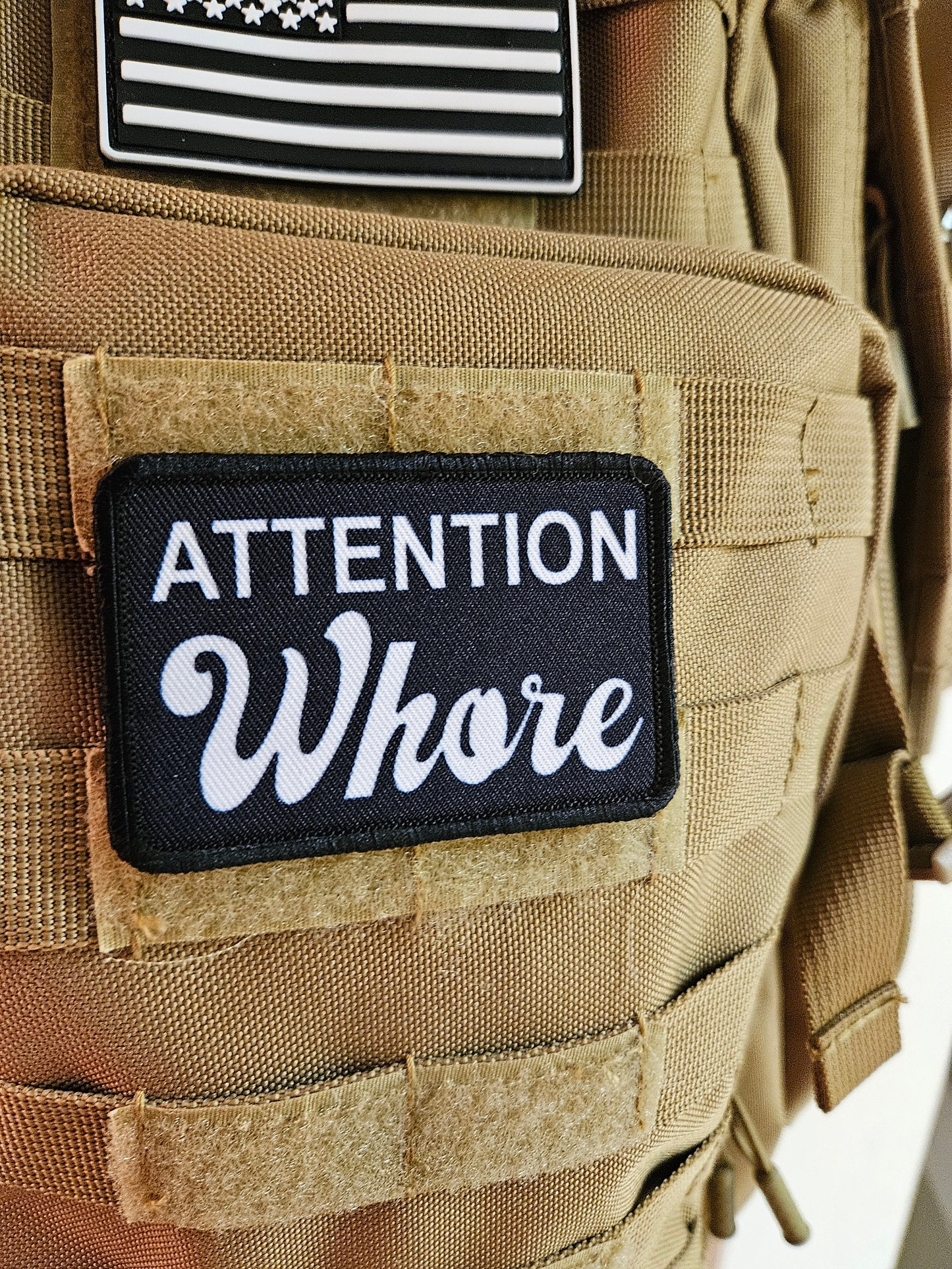 Attention whore meme BW  2"x3" removable morale patch with hook and loop backing