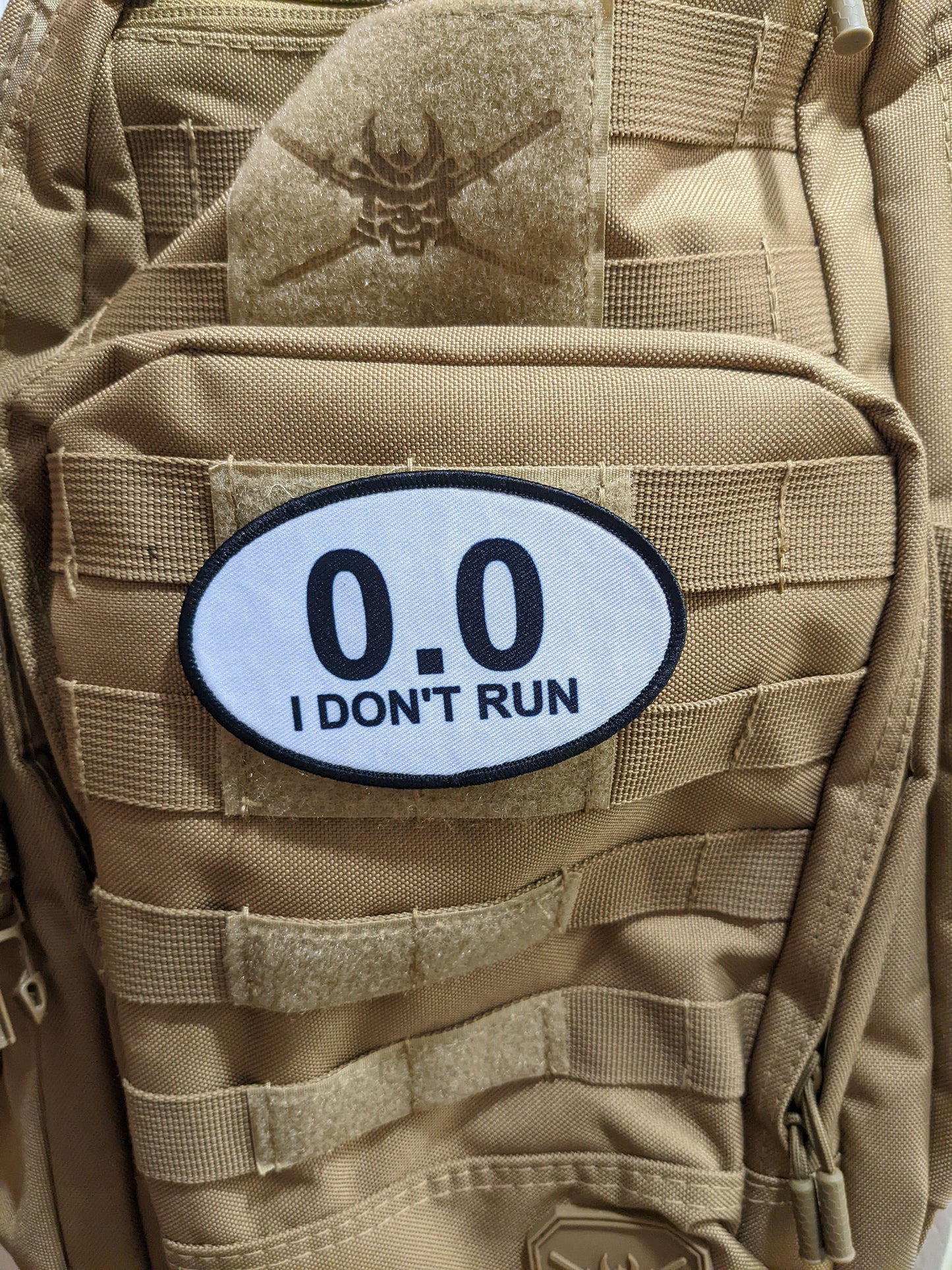 0.0 I don't run marathon running celebration joke  4"x2.5" oval morale patch with hook and loop backing