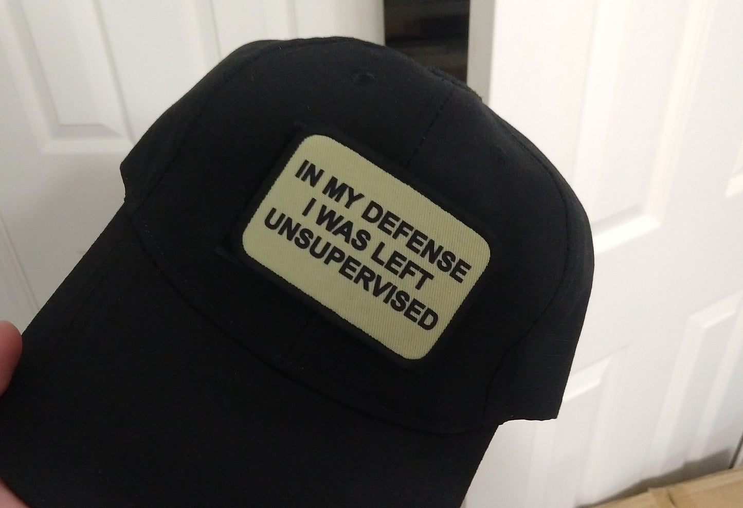 In My Defense I was left Unsupervised  removable patch 2"x3" morale patch with hook and loop backing