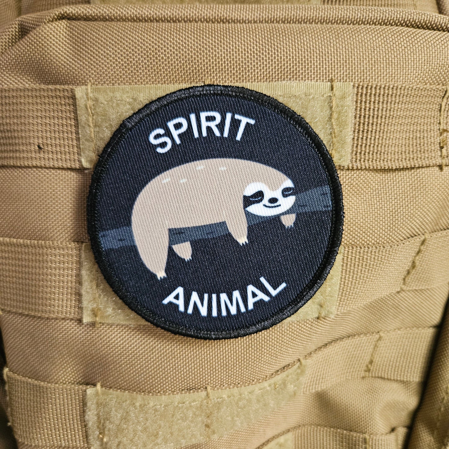 The Sloth is my spirit animal meme 3" circle removable morale patch with hook and loop backing