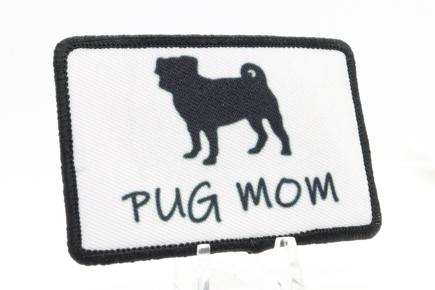 pug mom 2"x3" morale patch with hook and loop backing