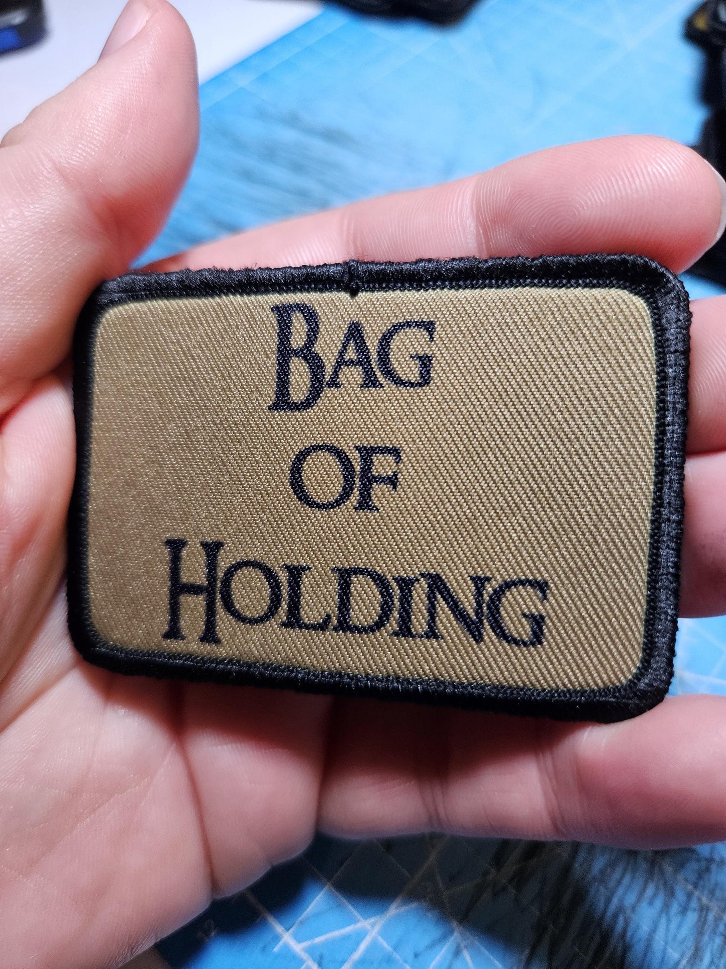 bag of holding dnd dungeons and dragon meme 2"x3" morale patch with hook and loop backing
