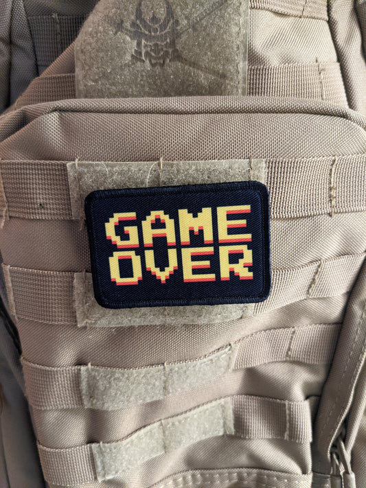 Game over 8 bit funny gaming  2"x3" removable morale patch with hook and loop backing