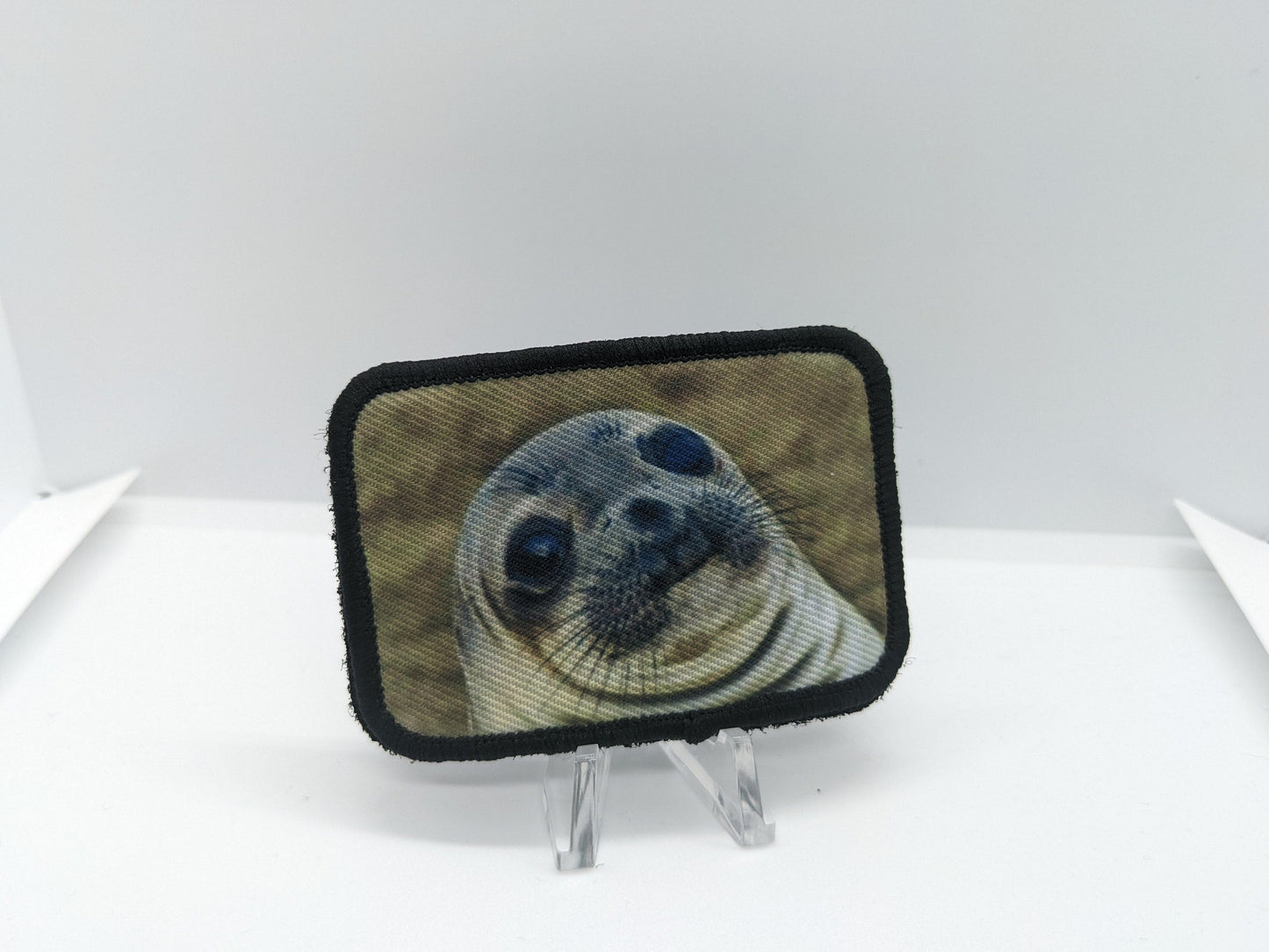 Awkward Seal meme 2"x3" morale patch with hook and loop backing removable