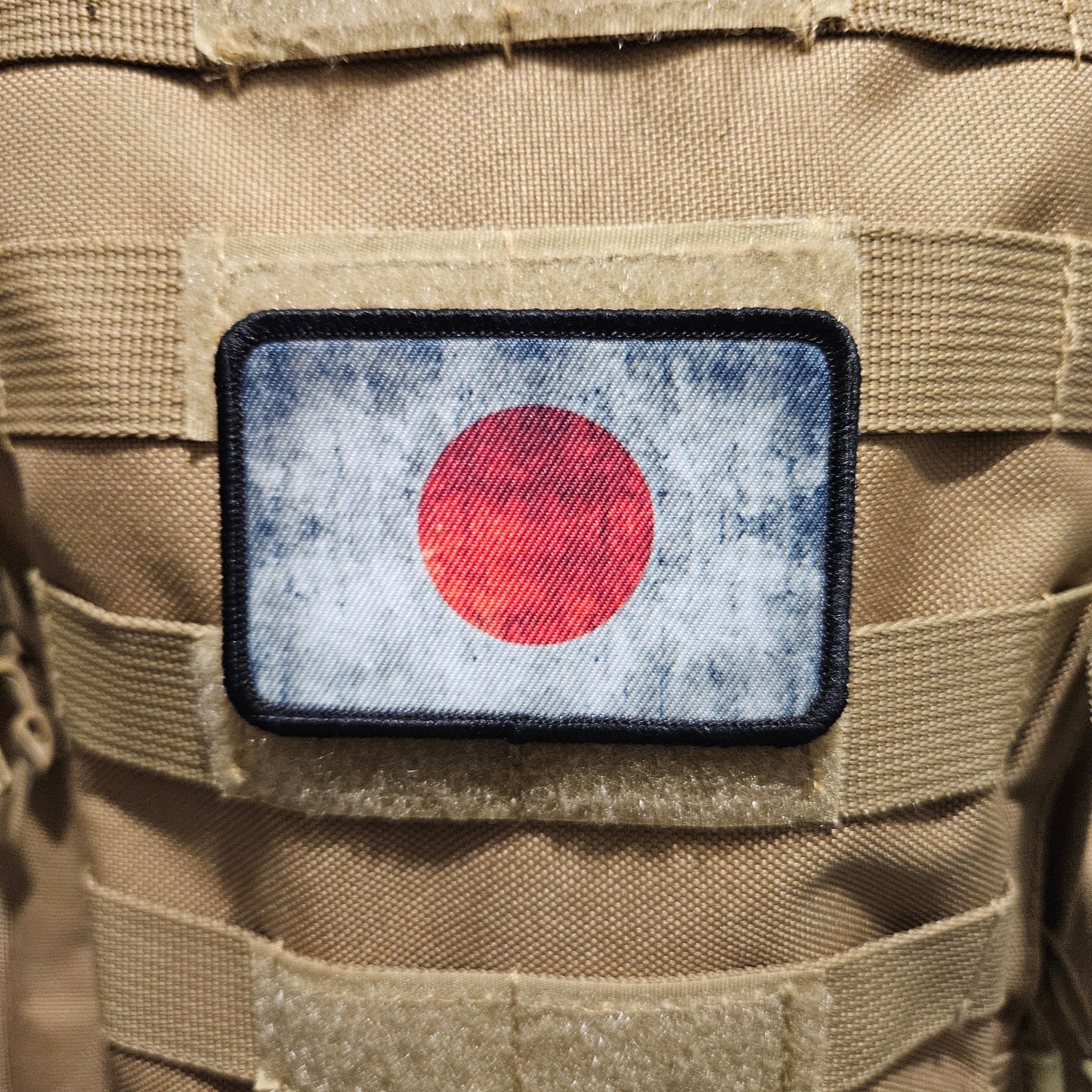 Distressed Japanese flag 2"x3" morale patch with hook and loop backing