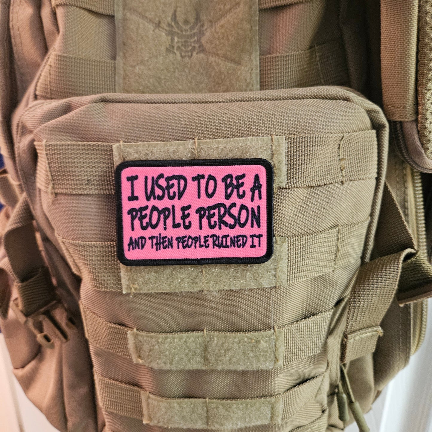I used to be a people person and then people ruined it meme pink 2"x3" removable morale patch with hook and loop backing