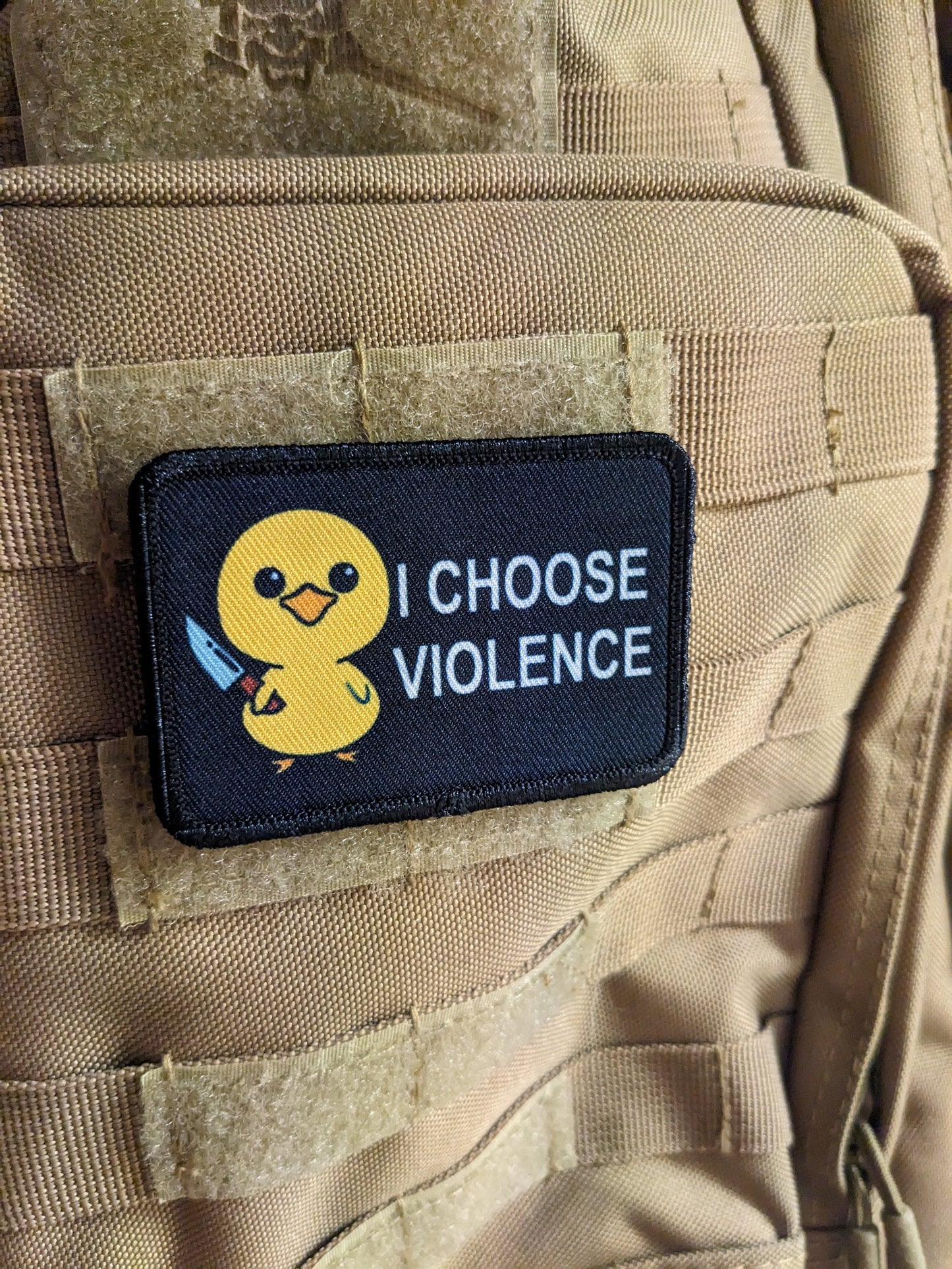 Cute I choose violence duckling meme 2"x3" morale patch with hook and loop backing