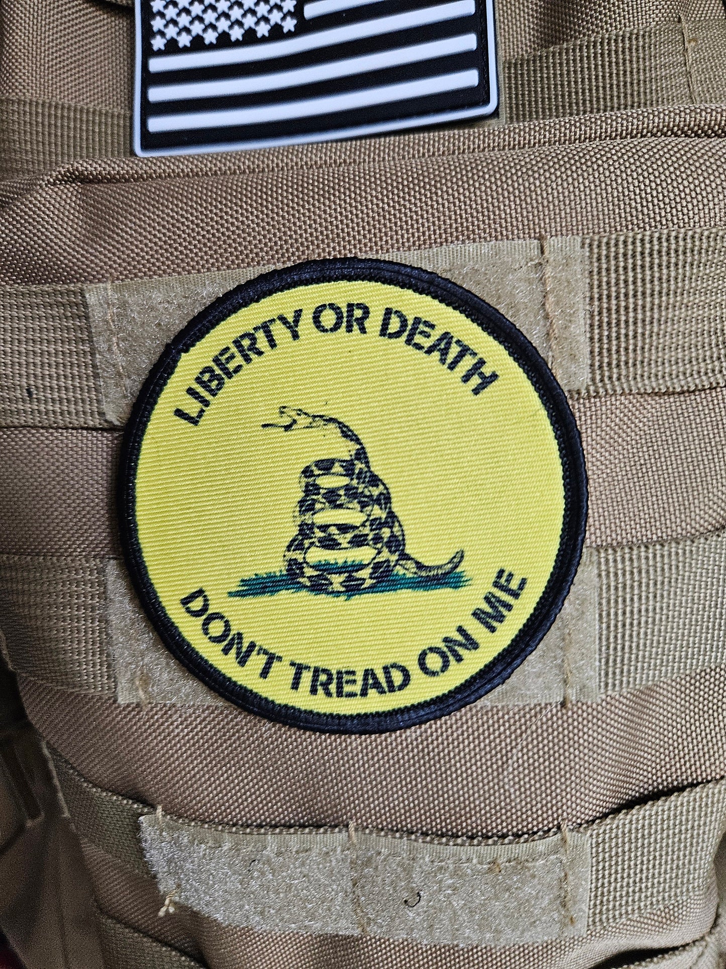 Don't tread on me Gadsden flag yellow 3" circle removable morale patch with hook and loop backing