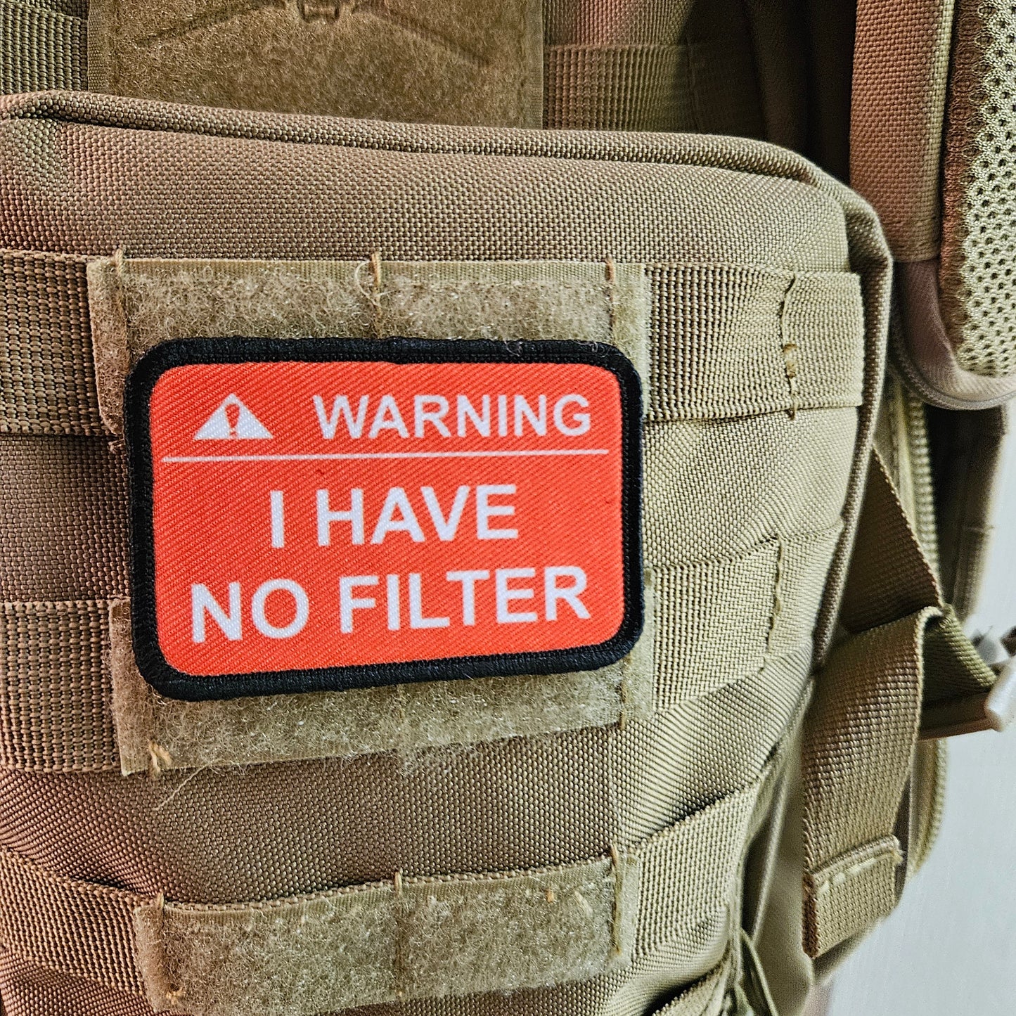 Warning i have no filter 2"x3" removable morale patch with hook and loop backing