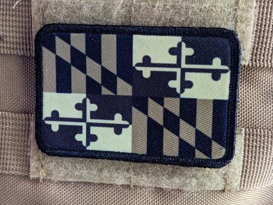 Maryland Flag tan  2"x3" morale patch with hook and loop for hat