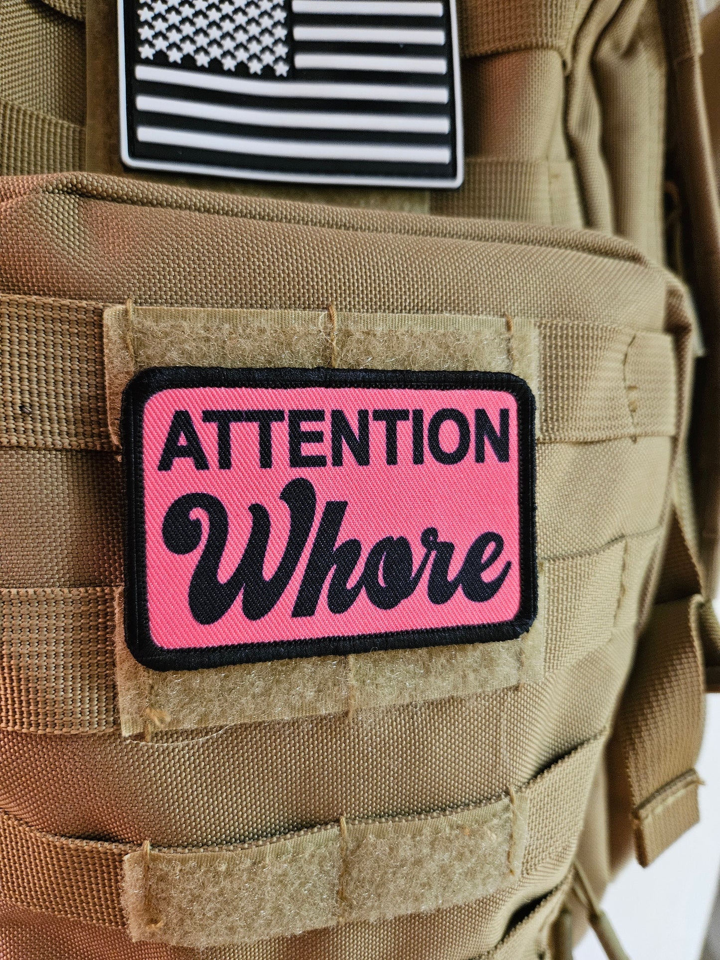 Attention whore meme pink  2"x3" removable morale patch with hook and loop backing